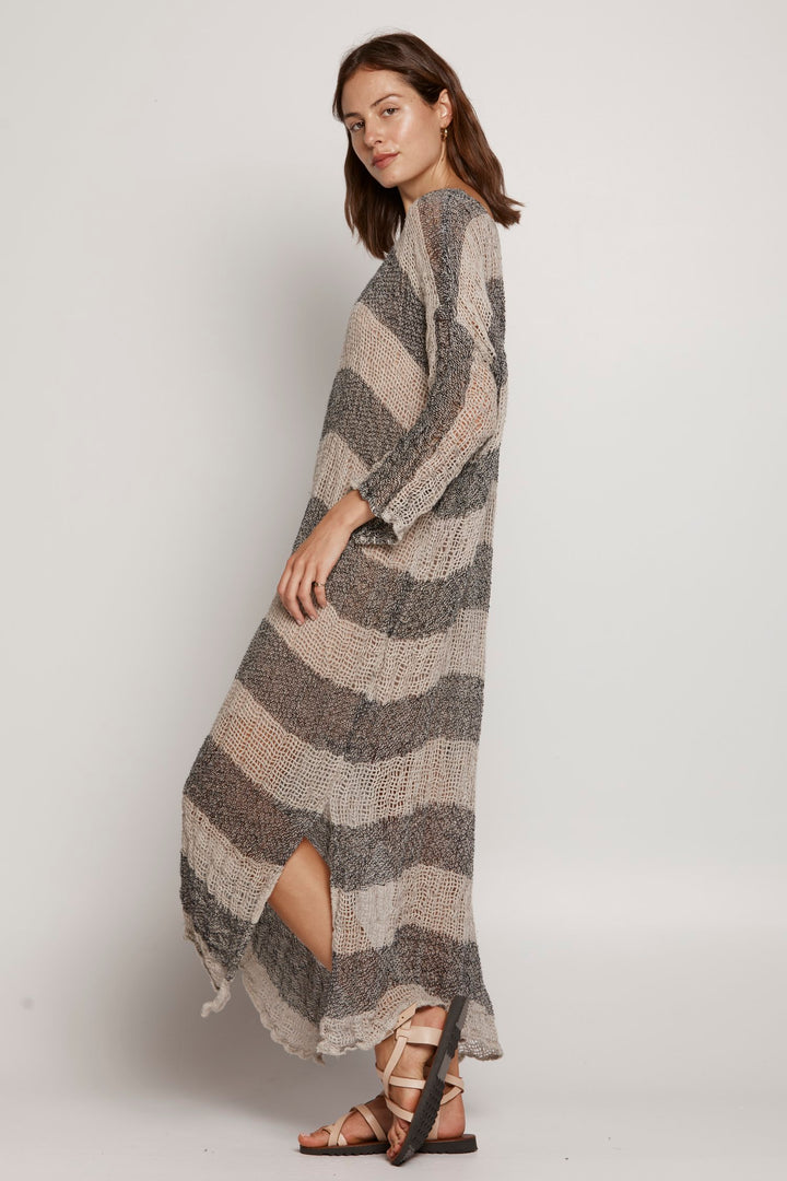 POSITANO SLEEVED KAFTAN NERO/NATURALE