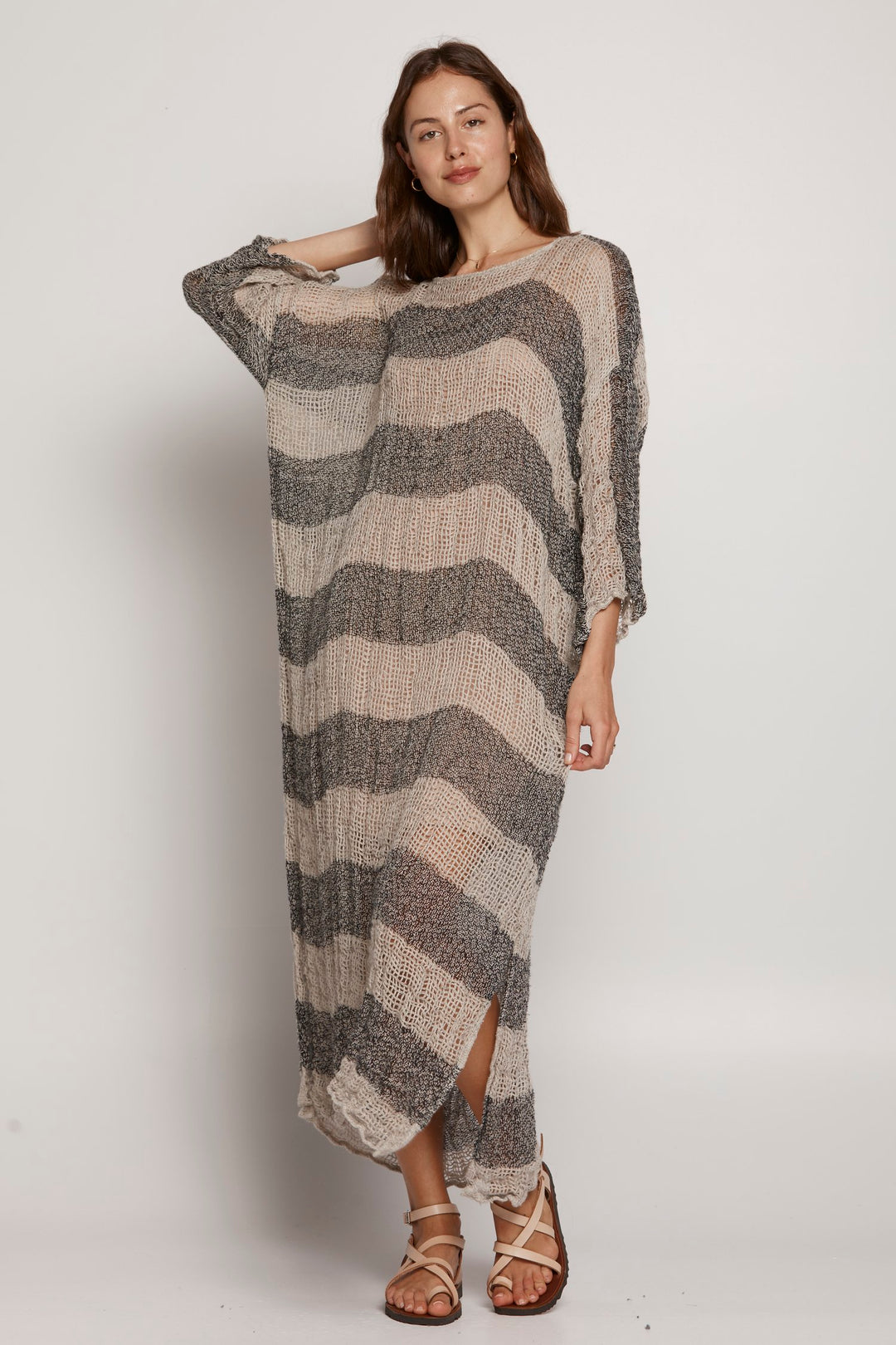 POSITANO SLEEVED KAFTAN NERO/NATURALE