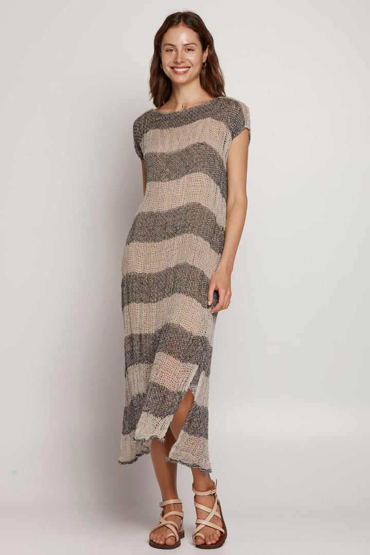 POSITANO SLEEVELESS KAFTAN NERO/NATURALE