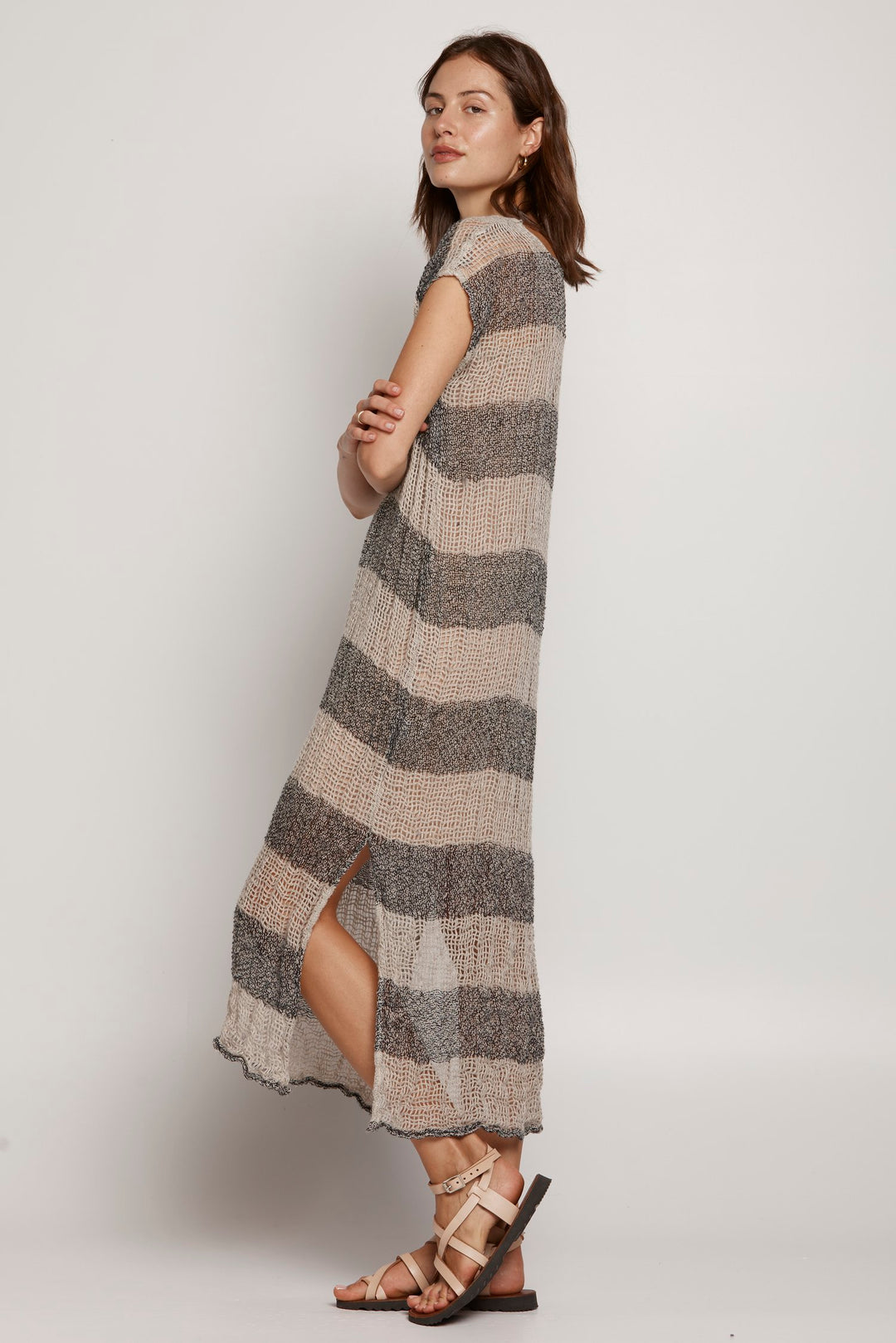 POSITANO SLEEVELESS KAFTAN NERO/NATURALE