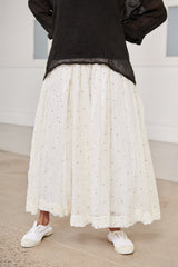 High Tea Slip Dress Long - Cream & Black Dot