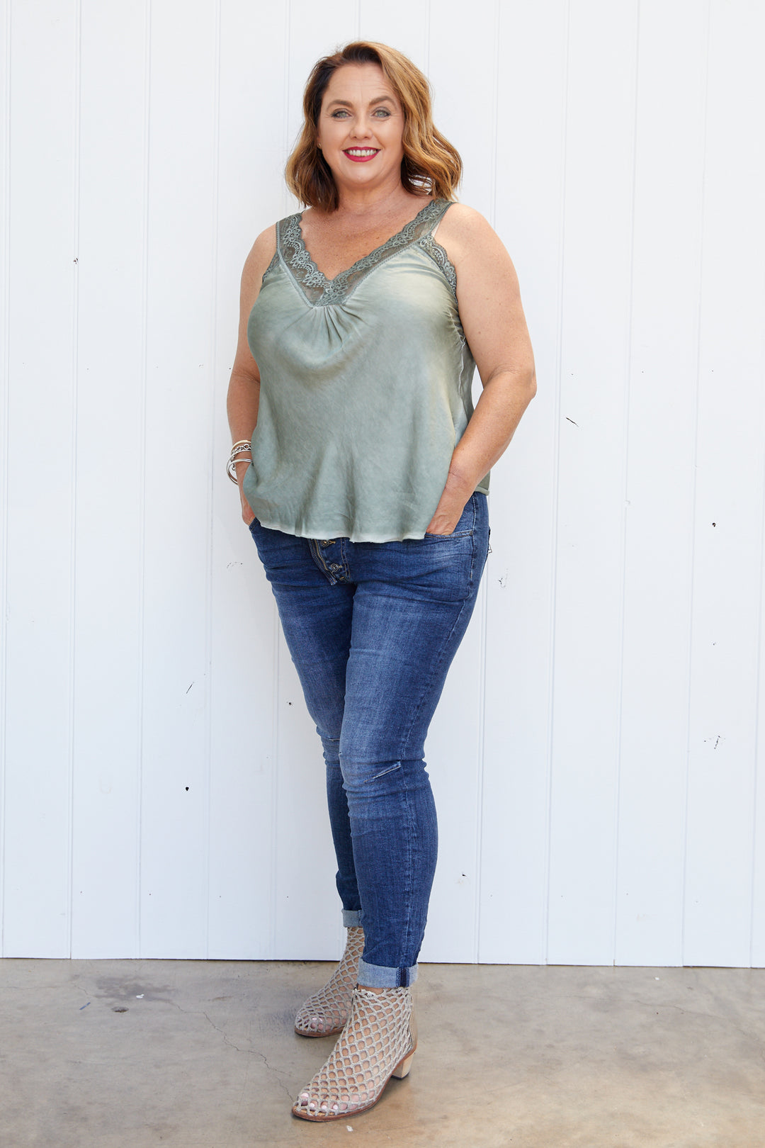 Noemi Lace Cami Military Green