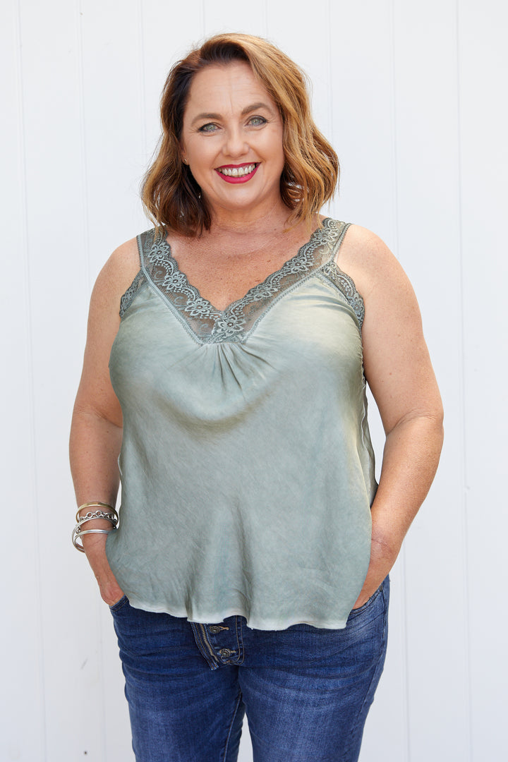 Noemi Lace Cami Military Green