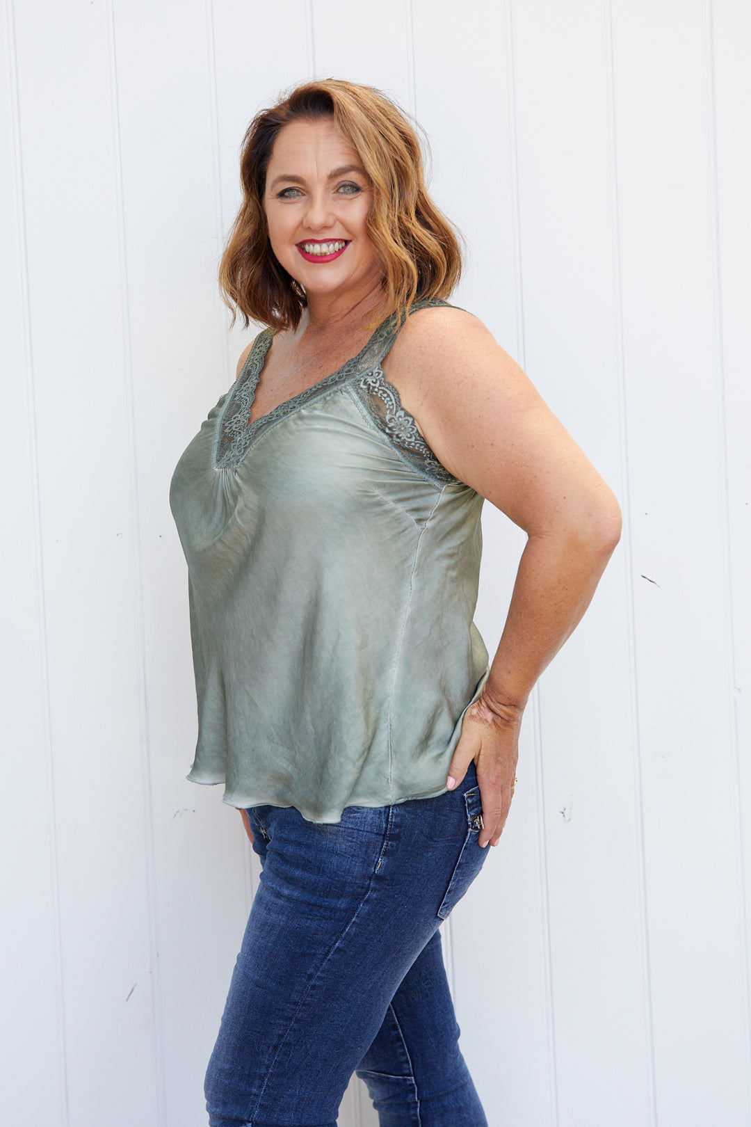 Noemi Lace Cami Military Green