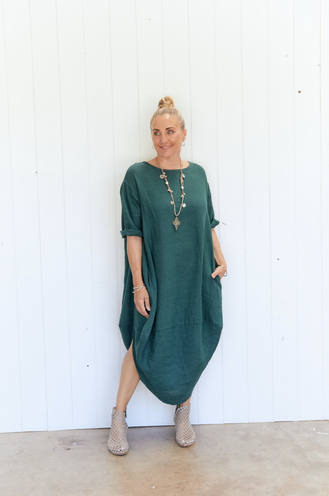 SCALLOP DRESS TEAL Sweet Charlotte Studio