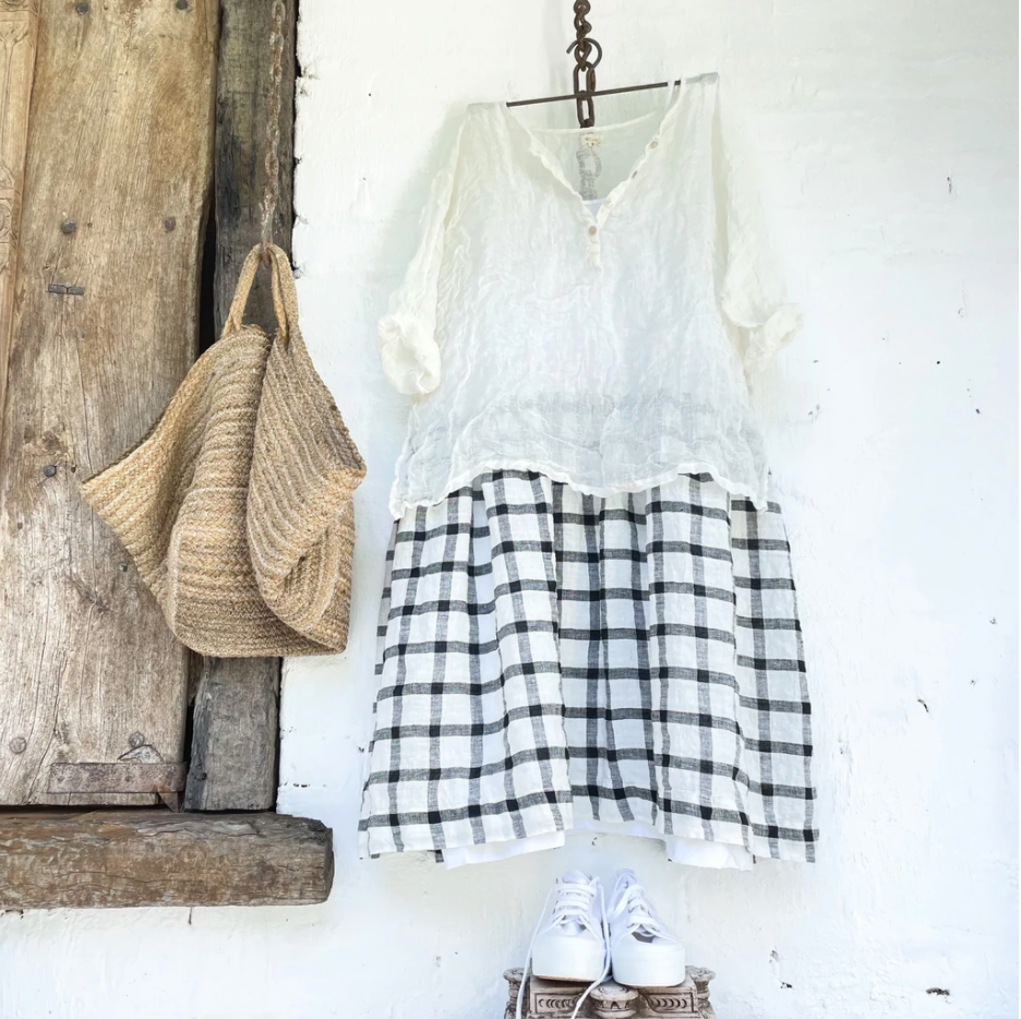 HIGH TEA SLIP DRESS BLACK & WHITE GRID Sweet Charlotte Studio