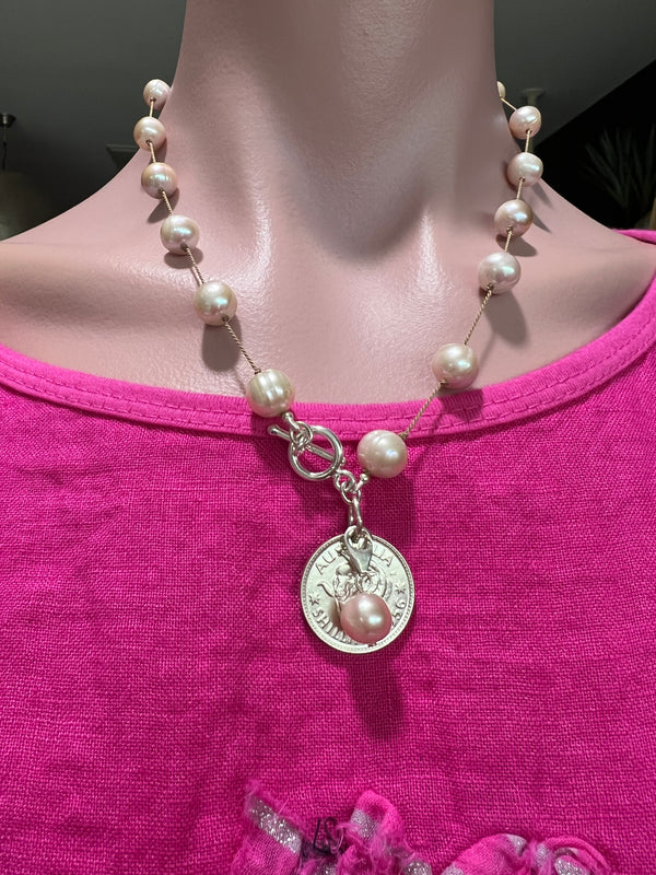 Elsie Pearl On Silk Necklace Pink