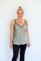 Noemi Lace Cami Military Green